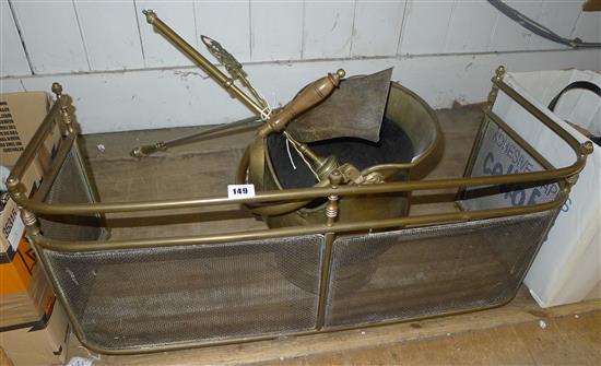 Brass fire fender, coal bucket etc